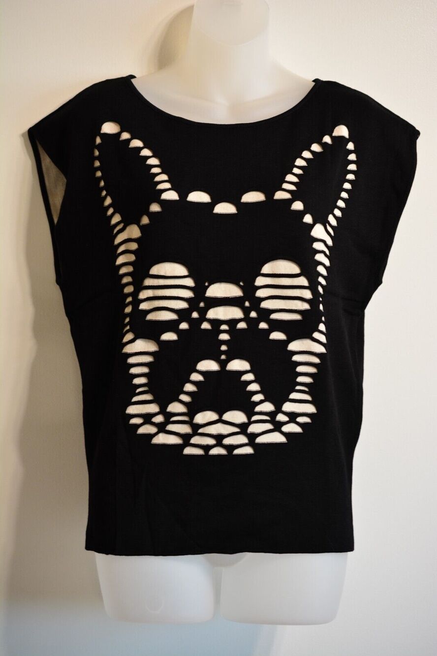 RVN S NWT Top Cutout Illusion Frenchy Frenchie Pullover Thick Knit Black Sand